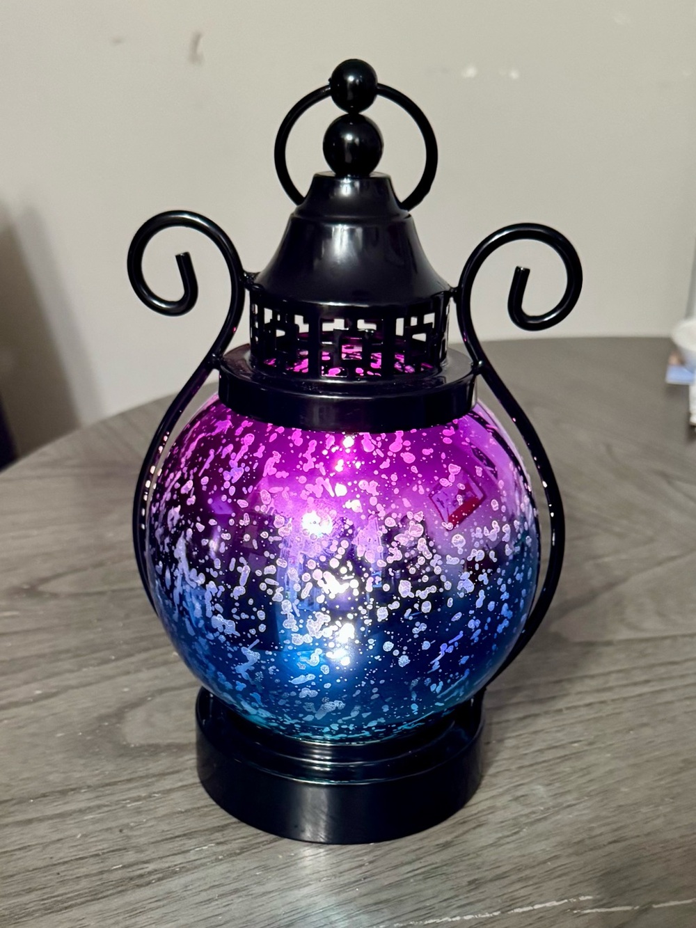 Color Changing Gradient Glass Lantern with Black Metal Frame